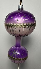 Vtg Glass Double Balloon Finial Embossed Foil Purple Ombre Ornament West Germany picture