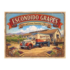 Escondido California Grapes 1950s Retro Style Fruit Crate Label 10.5