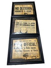3 Framed WWII Newspaper Front Pages Lot Chicago Sun & Chicago Sunday Tribune picture