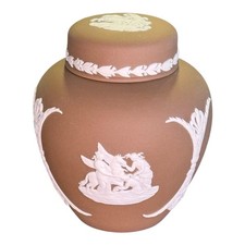 Wedgwood Jasperware Ginger Jar Rare Taupe with Lid 4 in Neoclassical England picture