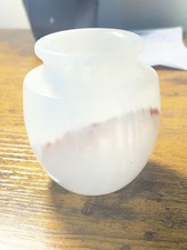 VTG White Onyx Carved Miniature Stone Bud Vase Pot Matki 2.5” T picture