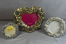 3 Vintage Floral Picture Frames, Metal, Composite, Beautiful Wedding/ Hearts picture