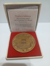 Solid Brass Medal Art Calender 1974 Franklin Mint Box Certificate Vintage picture