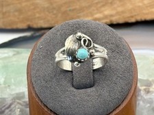 Vintage Navajo Sterling Turquoise Petite Feather Blossom ring sz 8.25--874.25 picture
