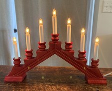Vintage IKEA 7-light Wood Candelabra plug-in electric RED picture