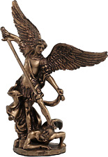 4 Inch Archangel St. Michael Slaying Demon Statue Figurine Hand Painted Bronze picture
