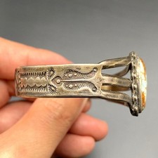 Vintage Navajo Native Turquoise Hand Stampwork Silver Bracelet Cuff 6-1/2