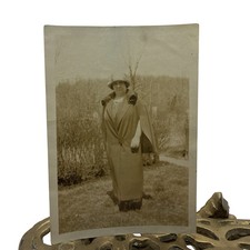 Vintage 1925-49 Woman Fashion Cape Coat Yard Photo 2.5x3.5 Sepia Gelatin Orig picture