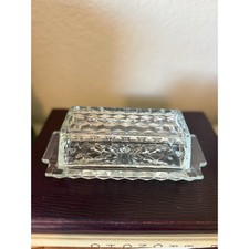 Vintage Fostoria American Cubist Clear Glass Covered Butter Dish picture