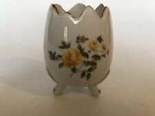 Porcelain Cracked Egg Footed Vase. Yellow Roses Gold Trim. Excellent Condition picture