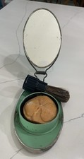 Vintage Metal Vanity Shaving Case With Oval Mirror, For Traveling.  picture
