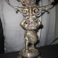 Rare Antique German Gnome Figural Silver plate Compote Elf Serving Bowl Santa picture