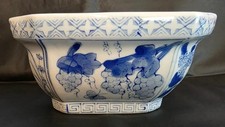 Vtg Ben Rickert Blue & White Porcelain Planter Grapevine Cachepot Chinoiserie picture