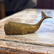 Vtg Solid Brass Miniature 3.5” Whale Figurine Paperweight Nautical Decor picture