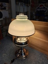 Antq Rayo Nickel Plated Kerosene Lamp Electrictrified-Milk Glass Shade 21