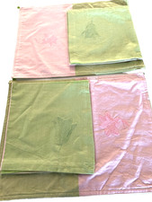 NWT TRILLIUM Placemats & Napkins VTG Set of 2 Green Pink 100% Cotton 14