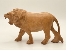 Vintage Handmade Safari Wood Lion Hand Carved Roaring Figurine 6 in Animal picture