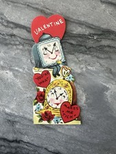 Unused Vintage Valentine Wind Up Alarm Clock Anthropomorphic Antique Rose Heart picture