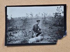 WW1 French Soldier Poses w a Bomb in the field Military Wartime Photo picture