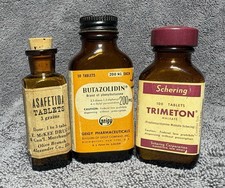 Empty Vintage Medicine Bottle Lot Geigy Butazolidin Schering Trimeton Amber picture