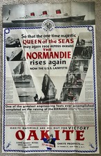 Original 1943 WWII Poster Normandie Rises Again USS Lafayette Oakite 26 X 41” picture