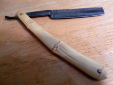 VINTAGE SIMMONS HARDWARE CO STRAIGHT RAZOR FAUX IVORY BAMBOO HANDLE ST. LOUIS MO picture