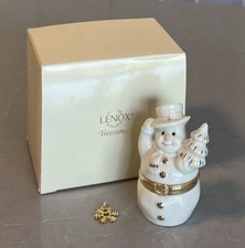 VTG Lenox Treasures Snowman’s Surprise Box 24K Gold Trim Snowflake Pendant NIB picture