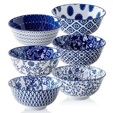 Cerkik Ceramic Soup Bowls Set - 24 Oz Deep Cereal Bowl for 24oz, Vintage Blue picture