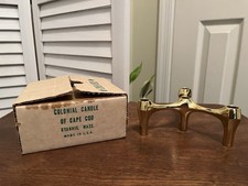Vtg Colonial Candle Cape Cod MCM Stackable Gold Candlestick Holder Triad Boxed picture