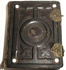 ANTIQUE PHOTO ALBUM Milk Glass Bead Greek? Savilla Moser Ohio Storage Safe picture