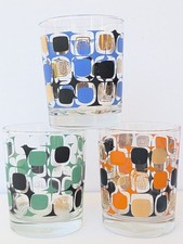 Vtg Luminarc Atomic Squares MCM Low Ball Glasses Set of 3 HTF Gold Detail LOOK picture