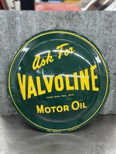 Ask For Valvoline Motor Oil Button Sign Painted Tin Vintage Original picture