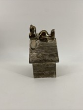 Vintage Metal Peanuts Snoopy On Dog House Coin Piggy Bank Silver Plate picture