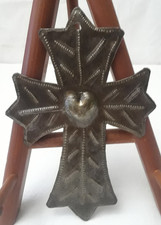 Vintage Large Metal Cross with a Heart in the Center 6.75