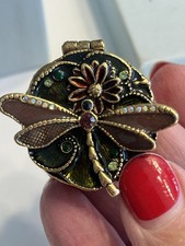 Vtg Monet Dragonfly Floral Enameled Jeweled Hinged Trinket Treasure Pill Box picture