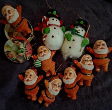 Christmas Vintage Mid-Century Flocked Santas & Snowmen Lot picture