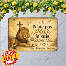 Lion And The Lamb Fear Not Religious Scripture Metal Tin Sign Decor 8x12 picture