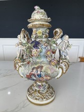 X Sword 19 c Antique German Dresden Porcelain Encrusted Rococo Potpurri Urn Vase picture