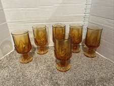 Set of 6 Vintage Tiffin Franciscan Crystal Cabaret Persimmon Amber 7” Goblets picture