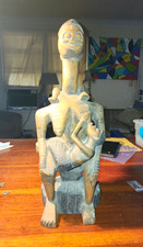 African Hand-Carved Wooden Mother & Child Figurine Handmade 21 In. 7lbs. picture