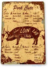 TIN SIGN Pork Cuts Metal Décor Wall Shop Farm Meat Pig Cow Kitchen Store B006 picture