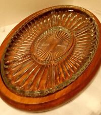 Vintage Five Section Glass Serving Dish With Wooden Base picture