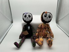 Pair Handmade Halloween Skeleton Dolls 13” Primitive Folk Art Autumn & Uniform picture