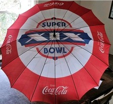 1985 Super Bowl XXI Coca Cola Umbrella New w/Tag Wooden Handle Giants vs Broncos picture