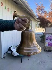 Nautical Hanging Door Ship Bell Vintage Brass Big With Wall Mounted Bracket picture