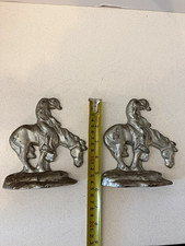 Pair Vintage Style Cast Metal Cowboy Bucking Horse Western Figurines 6” picture