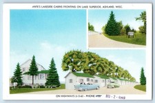 1940 Ashland Wisconsin Postcard Ante's Motor Court Lakeside Cabins Lake Superior picture