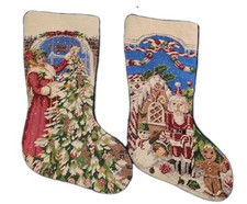 2 Sferra Needlepoint Christmas Stockings Tree Victorian Lady Mom & Nutcracker  picture