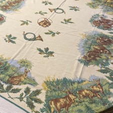 VTG Luxury Jacquard Tablecloth 43” Deer Boar Fox Pheasant English Country Estate picture