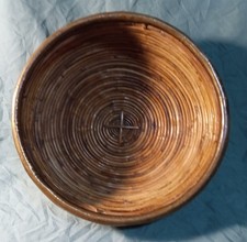 MCM Gabriella Crespi Style Pencil Reed Rattan Basket Bowl Brass Trim 11